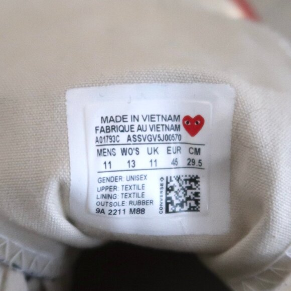 COMME DES GARCONS Play x Converse high top sneakers M 11 W 13 - Picture 8 of 10